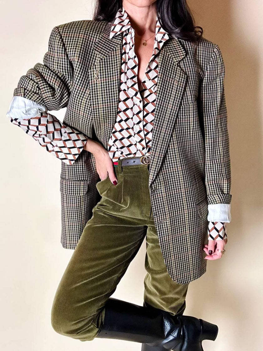 Pantalone a vita alta in corduroy verde oliva Rizzi Sport