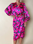 Vintage Yves Saint Laurent Wickelkleid aus Seidensatin mit Blumenmuster