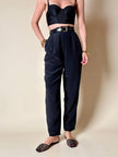 Pantalone nero a vita alta in pura seta “Pancaldi”