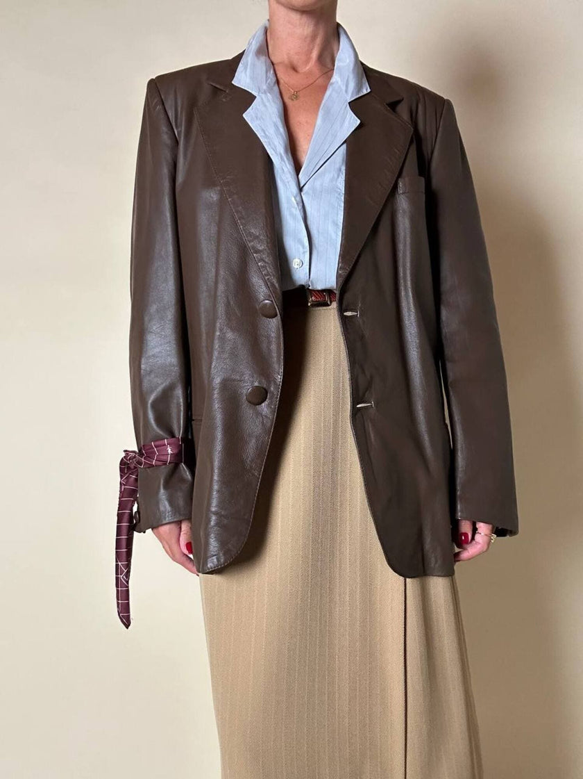 Blazer oversize in pelle color cioccolato