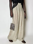 Pantalone a palazzo vintage Emporio Armani in seta goffrata champagne operata con filo metallico