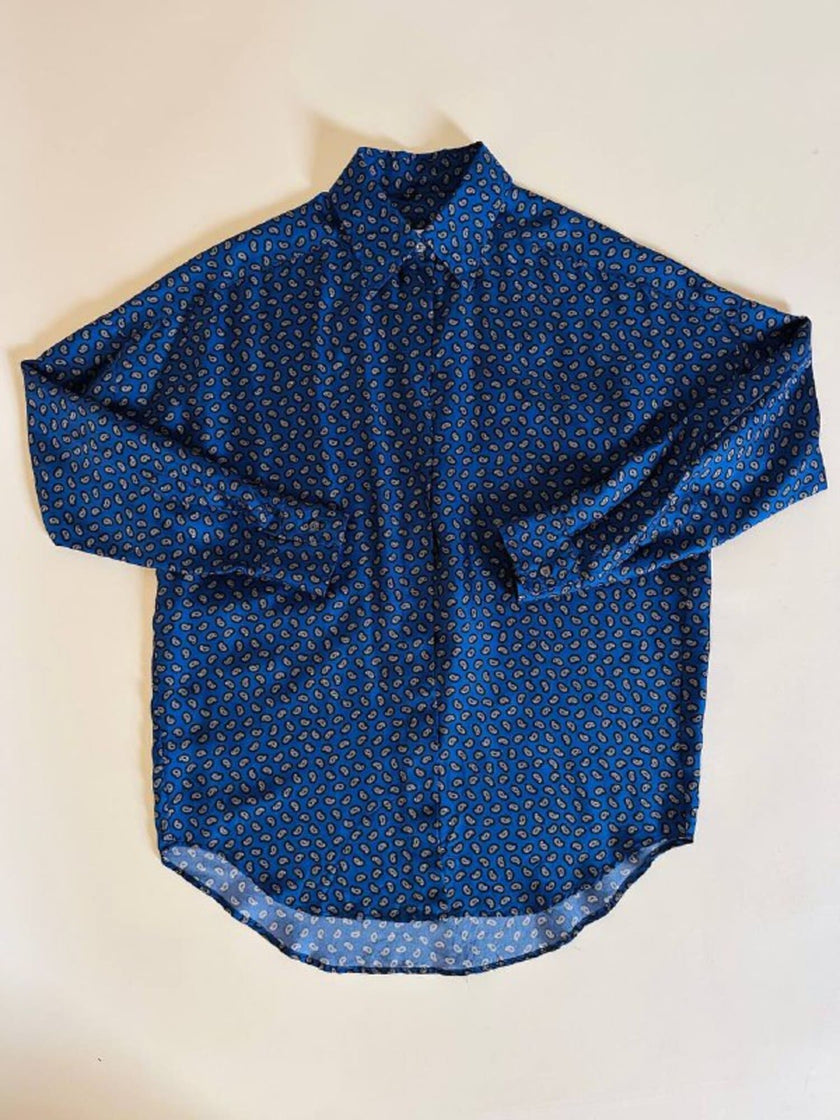 Camicia in seta Alberto Biani blu oltremare con fantasia cachemire