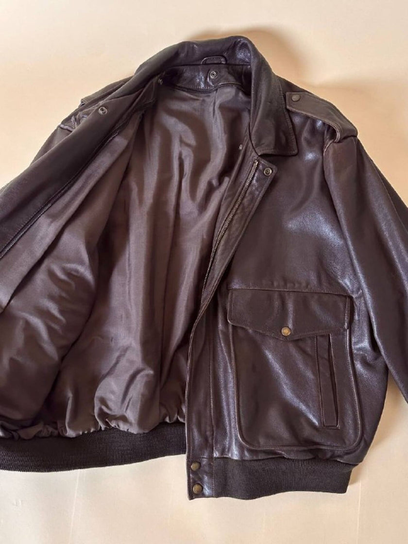 Bomber aviator oversize in pelle testa di moro