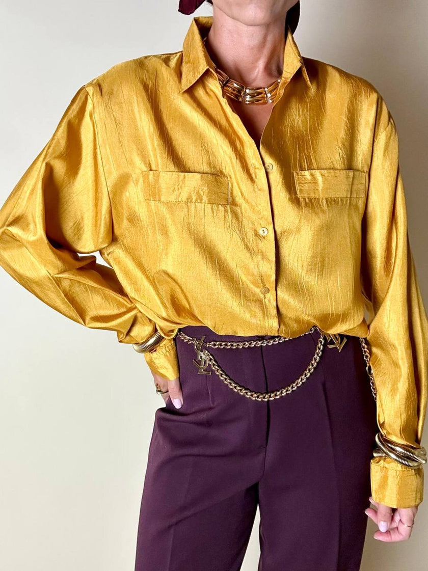 Camicia oversize in raso stropicciato color zafferano