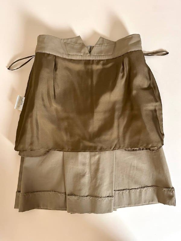 Minigonna Yves Saint Laurent Rive Gauche in cotone cachi con riporti in seta