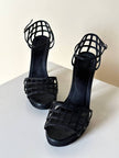 Sandali Yves Saint Laurent in pelle nera con tomaia a gabbia tacco a spillo e plateau – SS 2009
