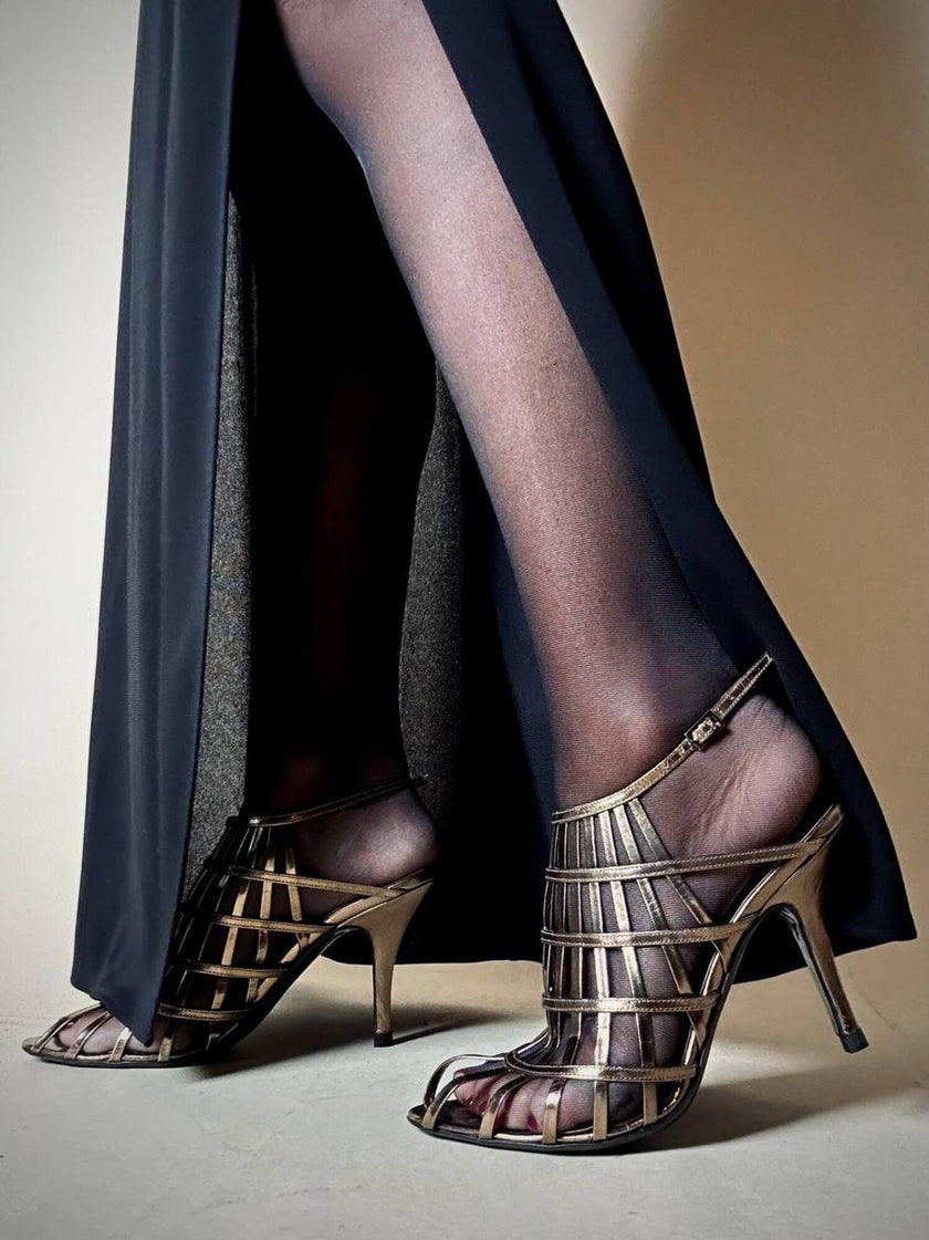 Sandali a gabbia in laminato bronzo “Yves Saint Laurent”