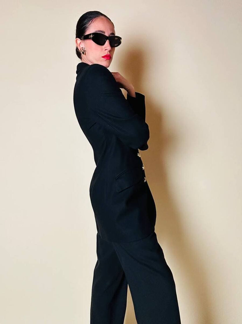 Blazer doppiopetto nero con bottoni dorati “Guaranteed”