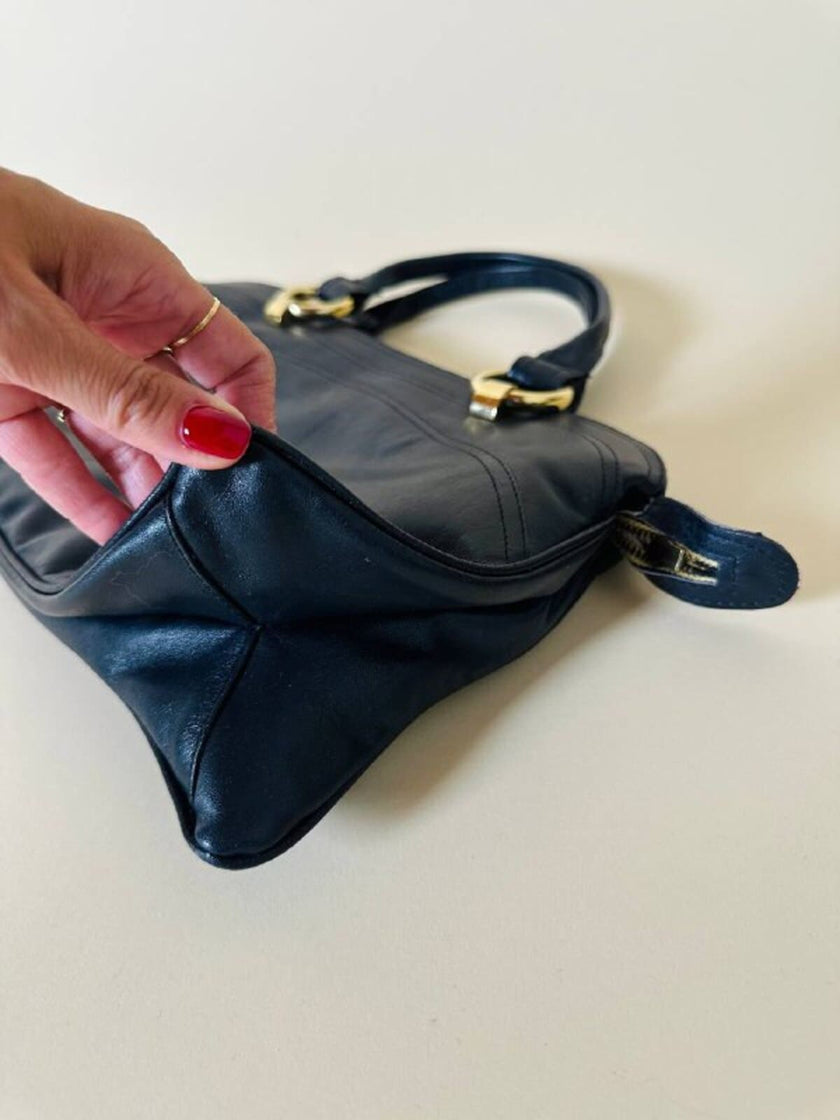 Borsa a mano in pelle blu notte