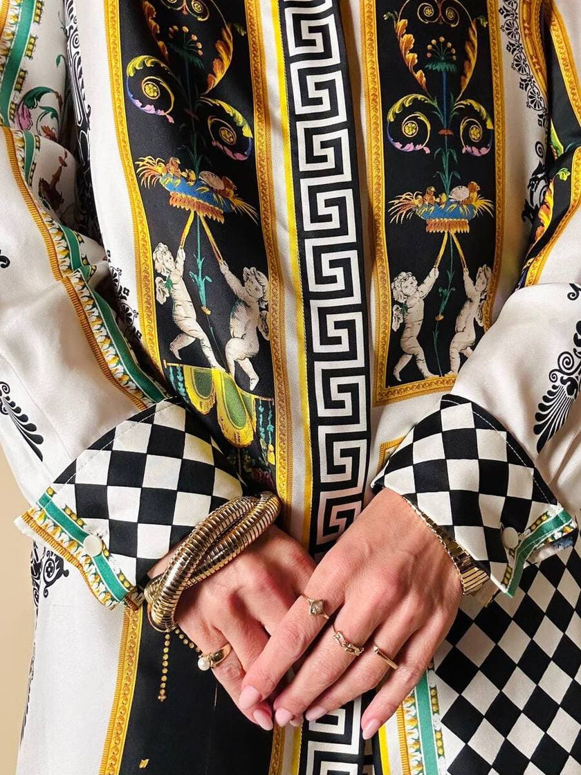 Camicia in drill di seta fantasia grottesca “Garage Paris”