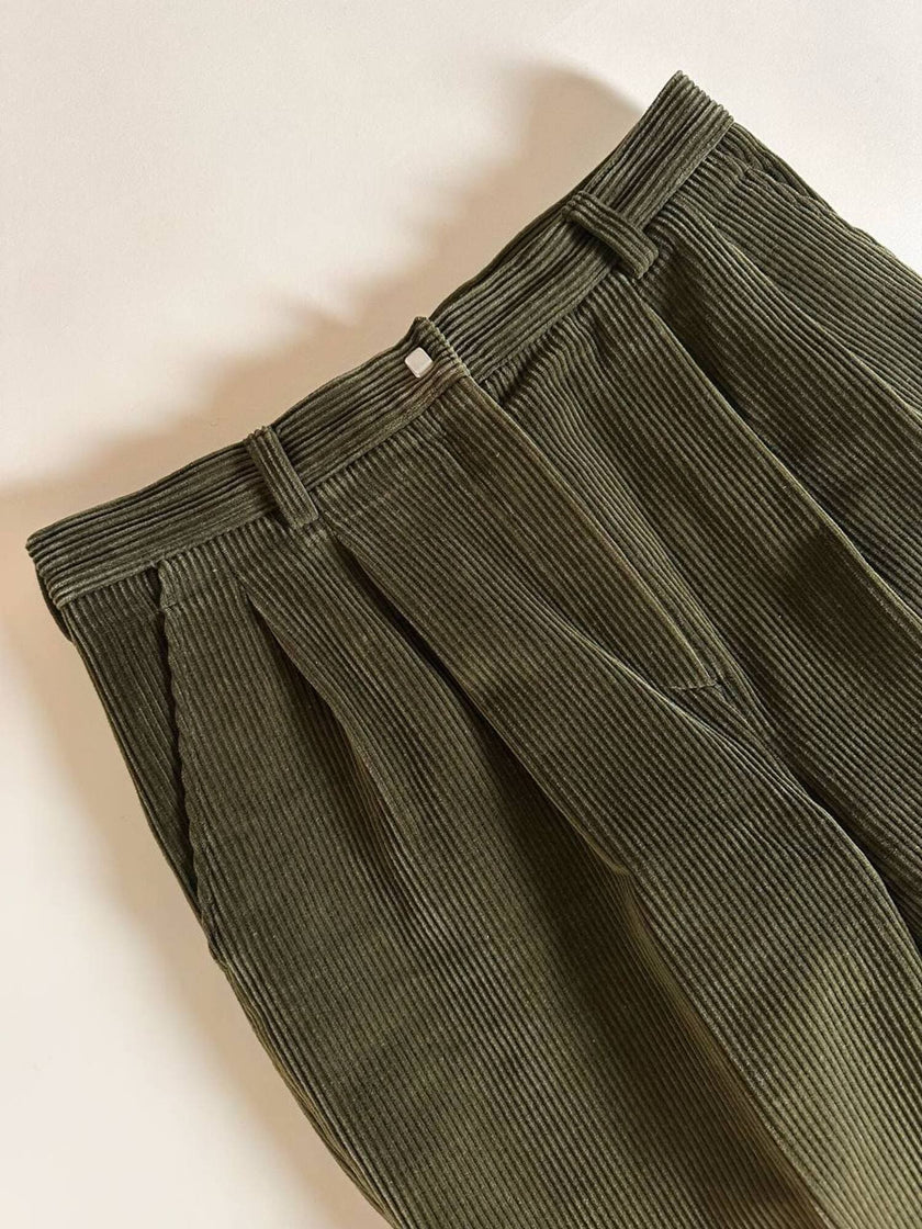 Pantalone a vita alta in corduroy verde oliva Rizzi Sport