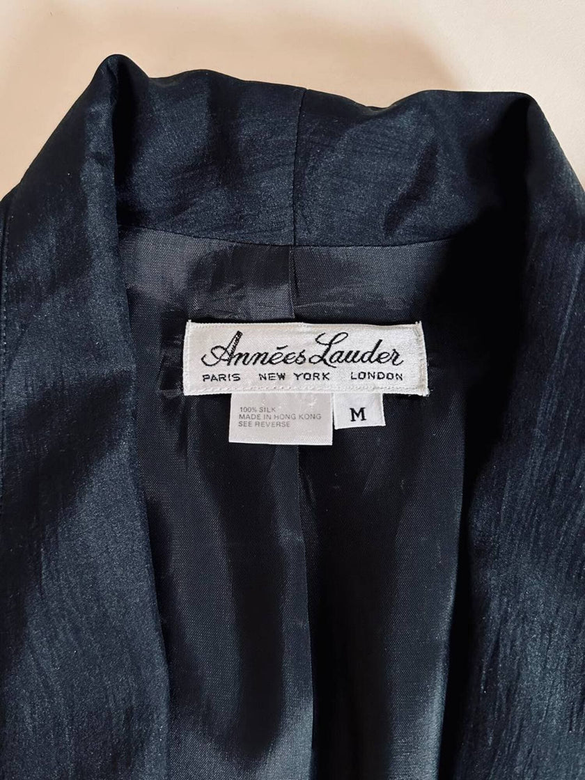 Blazer oversize in seta nera “Années Lauder”