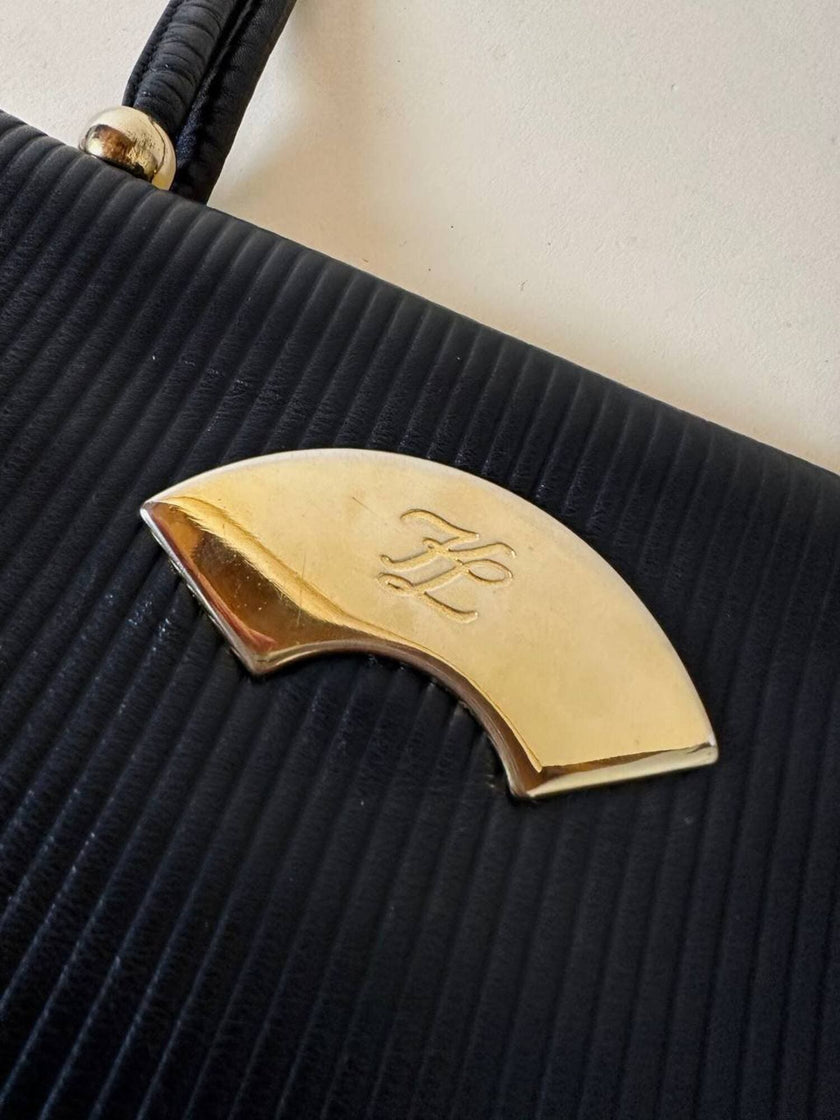 Borsa in pelle nera con lavorazione canneté “Karl Lagerfeld”