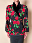 Blazer doppiopetto in tessuto moiré fantasia rose rosse