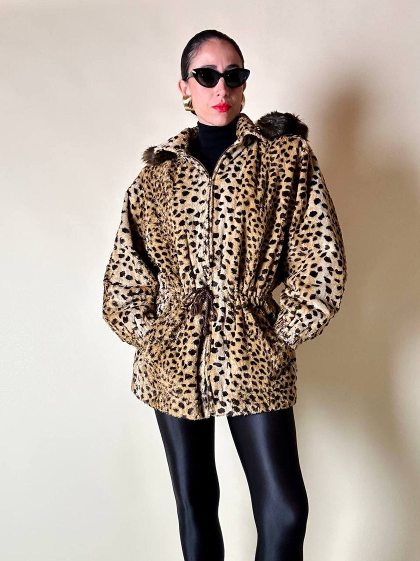 “Yves Saint Laurent” faux fur leopard print parka