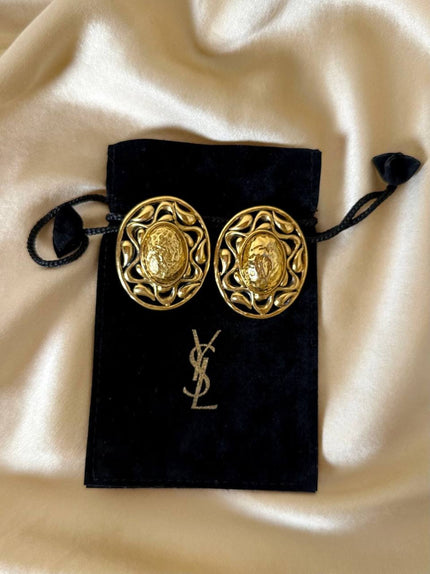 Maxi clip ovali con motivi barocchi “Yves Saint Laurent”