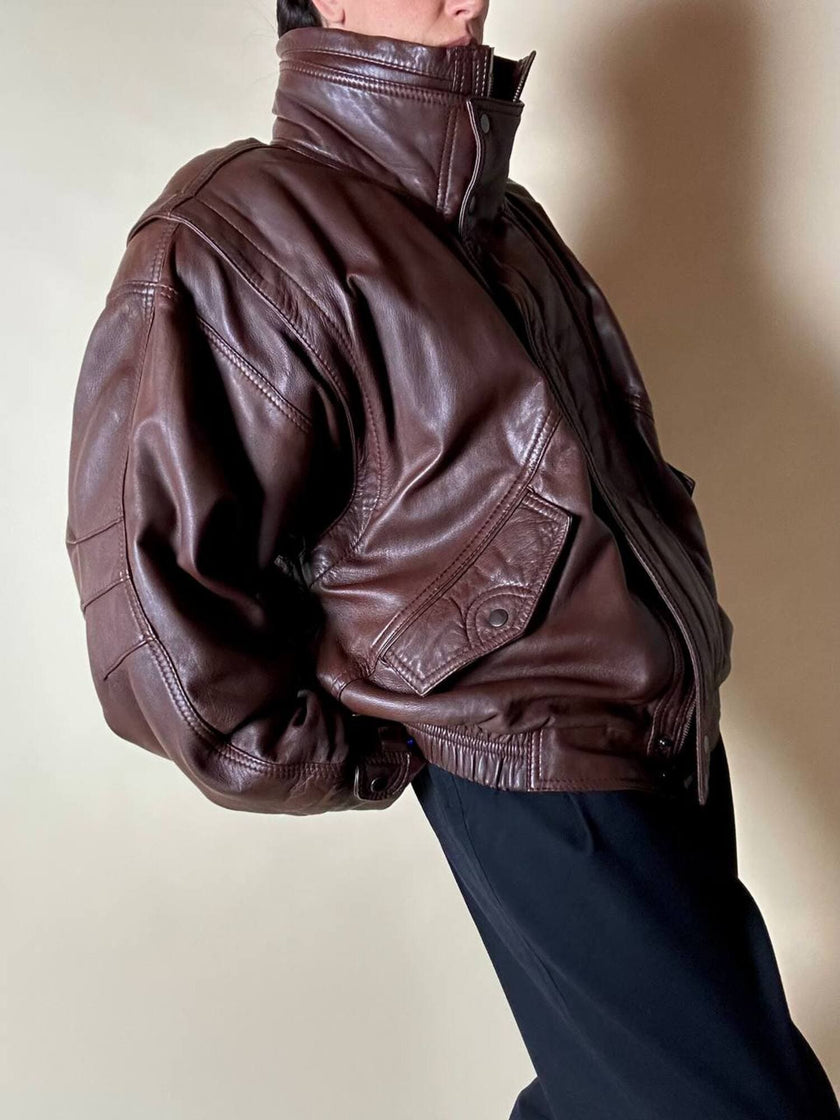 Bomber vintage stile aviator in pelle marrone Stenley