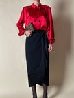 Gonna tulip nera in rasato di lana con riporti in raso “Guy Laroche”