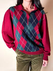 Pullover Yves Saint Laurent fantasia Argyle rosso Borgogna verde inglese e blu notte