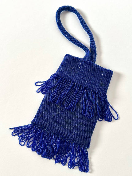 Borsetta gioiello vintage in perline di vetro bluette