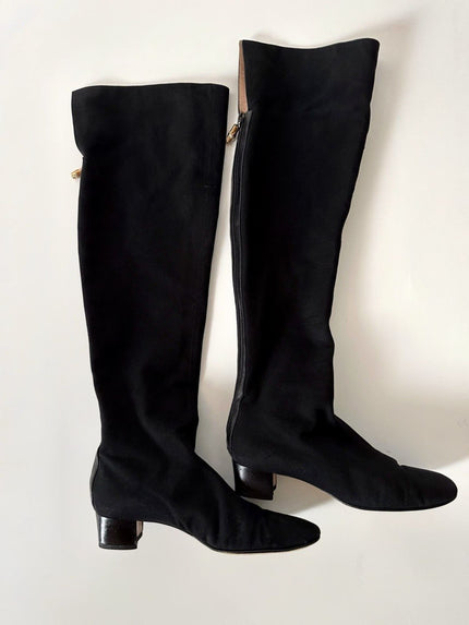 Stivali cuissard vintage Gucci in canvas nero  con zip posteriore e dettaglio bambù