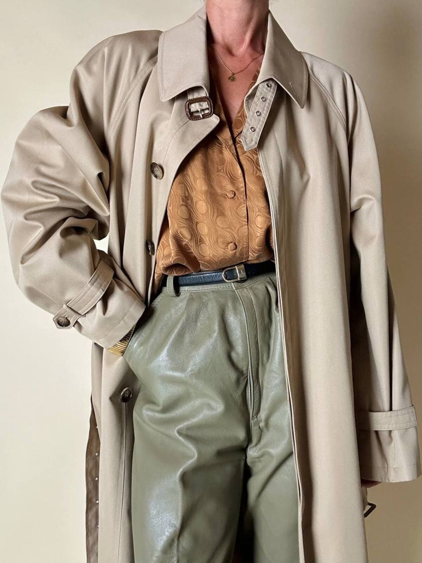 Trench color sabbia con fodera tartan “Idrostop”