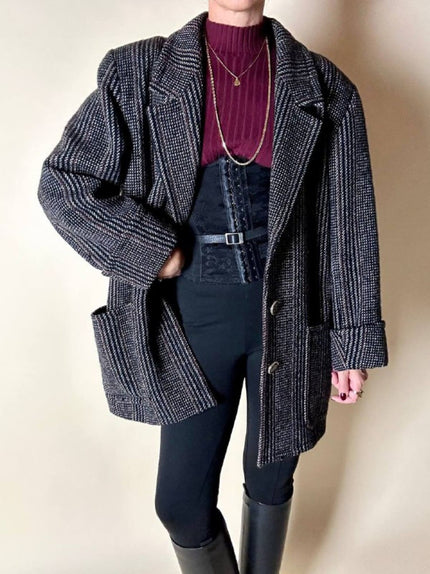 Blazer–Cappotto Yves Saint Laurent in tweed con bottoni gioiello logati