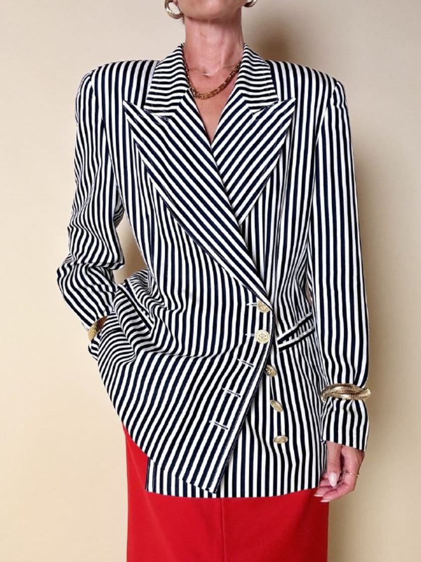 Blazer doppiopetto a righe bianche e blu “Mondí”