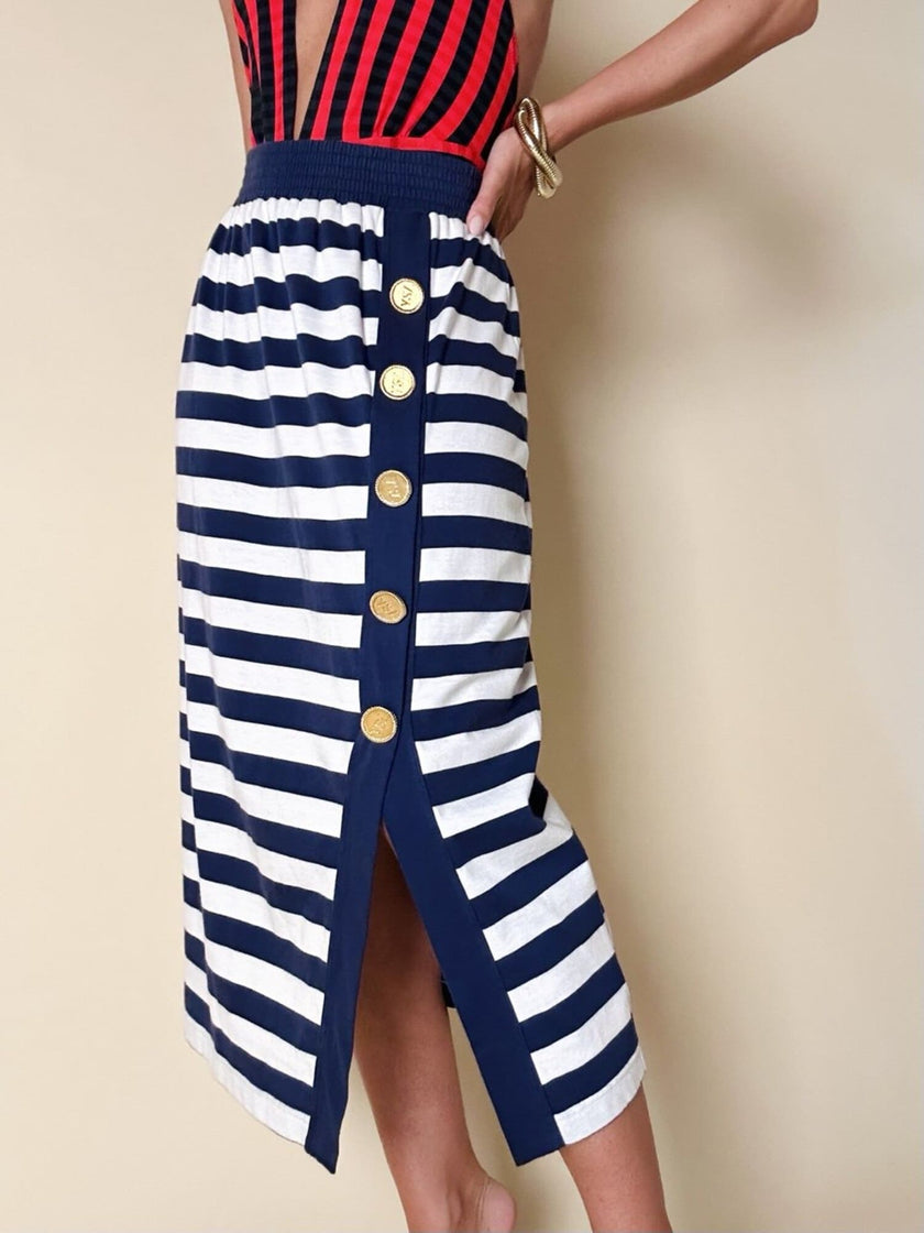 Longuette a righe bianche e blu con bottoni dorati “Yves Saint Laurent”