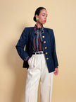 Blazer Yves Saint Laurent blu navy con maxi bottoni oro