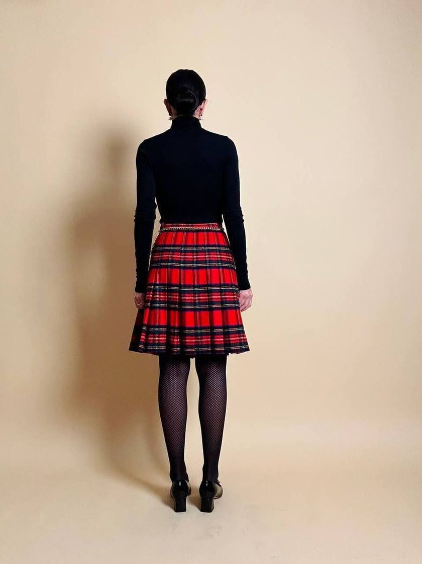 Minigonna a pieghe in lana e cachemire fantasia tartan