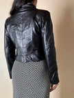 Schwarze Lederjacke in Ton-in-Ton-Patchwork-Verarbeitung „Ilaria F.“