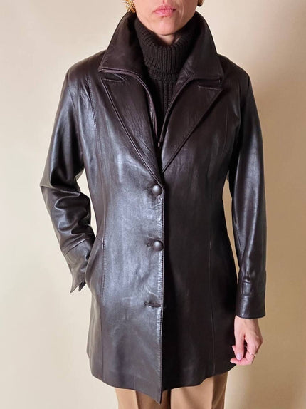 Giacca vintage in pelle testa di moro con gilet incorporato