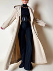 Cappotto lungo a vestaglia con cappuccio in drap di lana beige “Yves Saint Laurent”
