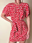 Mini abito rosso in seta jacquard a pois con fusciacca in coordinato “Fendi”