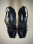 Sandali Cage Yves Saint Laurent in Vernice Nera con Tacco Scultura – SS 2009