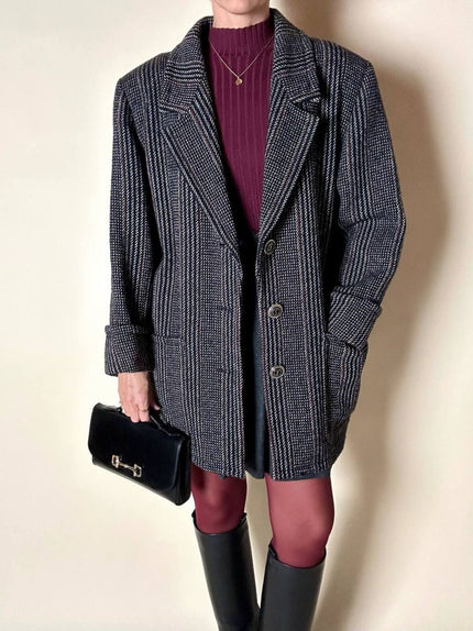 Blazer–Cappotto Yves Saint Laurent in tweed con bottoni gioiello logati