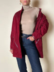 Giacca in suede borgogna con riporti in pelle e con interno in lana mélange in tinta