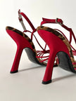 Sandalias vintage Dolce & Gabbana en crepé rojo y terciopelo con estampado de leopardo