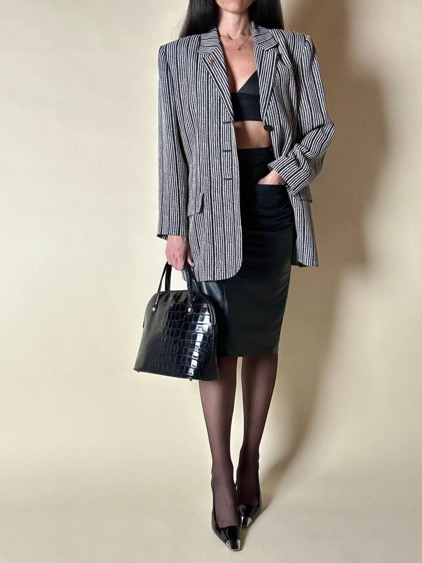 Blazer vintage Yves Saint Laurent a righe verticali panna e nero