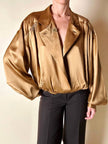 Blusa vintage Baila in seta bronzo con dettaglio gioiello nei polsi