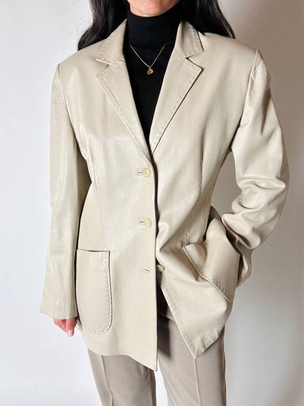 Giacca vintage in pelle color Creta con impunture Zagonara