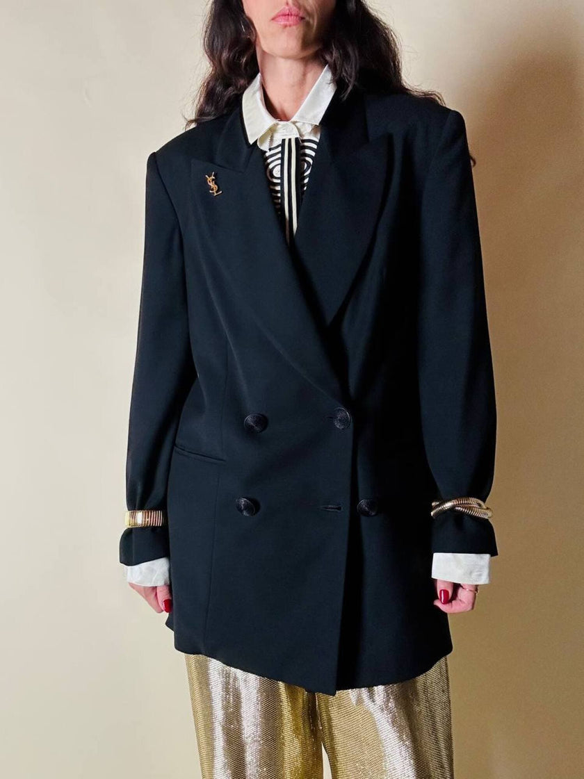 Blazer doppio petto nero con bottoni a spirale in cordino “Galanti”