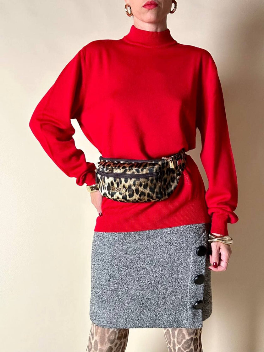 Lupetto in lana rossa con logo ricamato “Yves Saint Laurent”
