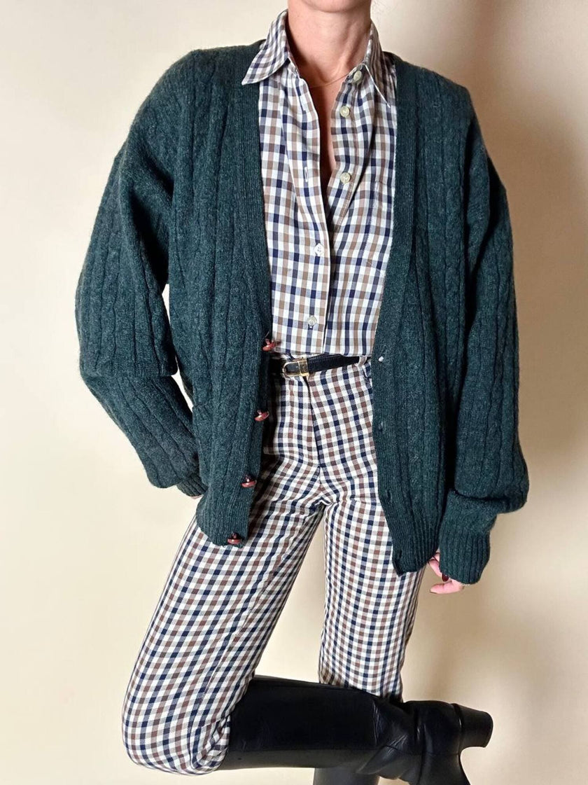 Cardigan Yves Saint Laurent in lana verde inglese con bottoni berlebeck