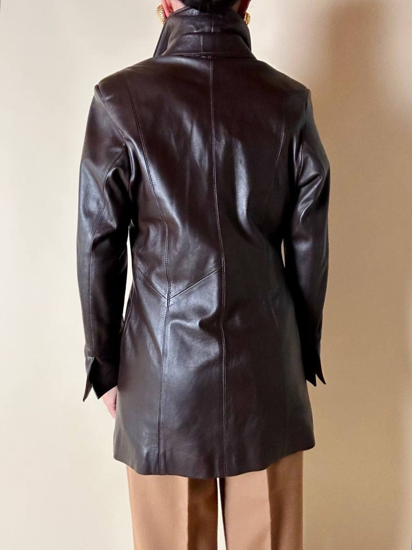 Dunkelbraune Vintage-Lederjacke mit integrierter Weste