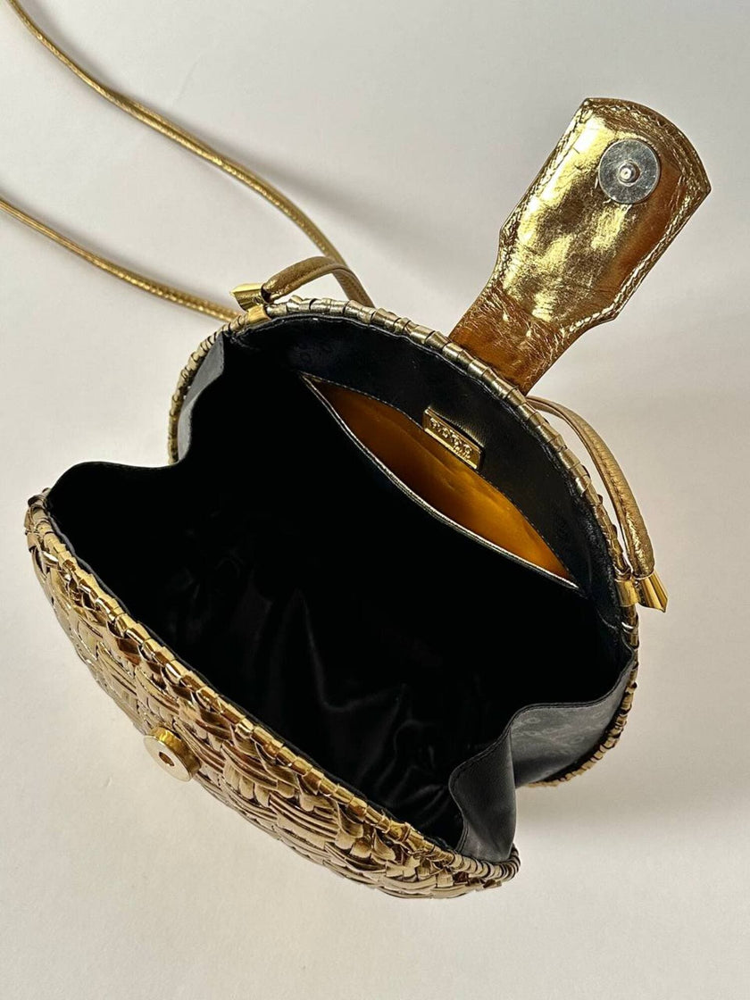 Borsa bandoulière vintage Rodo in midollino bronzo con chiusura gioiello