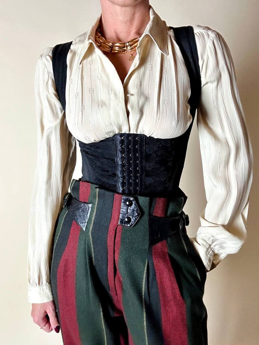 Camicia sartoriale in pura seta jacquard color crema con loghi Gucci