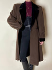 Alex & Tris green-brown wool double-breasted coat with martingale and black velvet trim