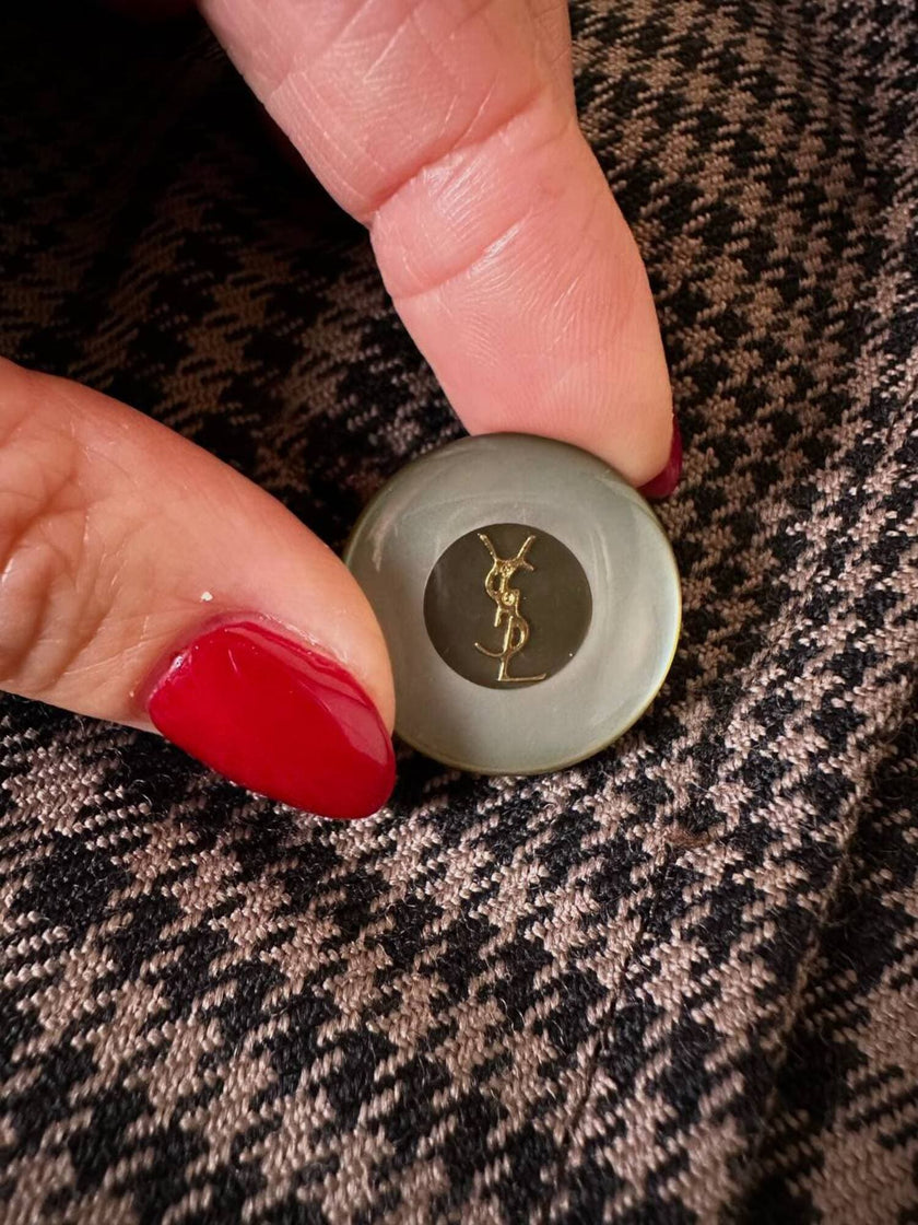 Blazer sartoriale in rasato di lana principe di Galles fango e nero